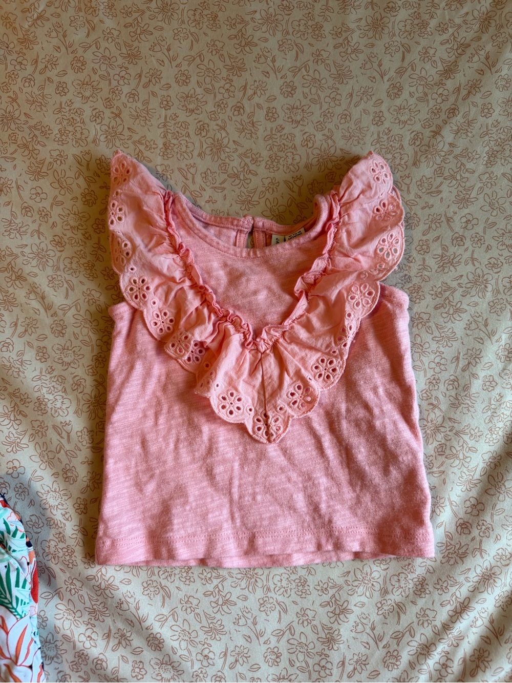 Janie and Jack Coral Pink Eyelet Ruffle Tank